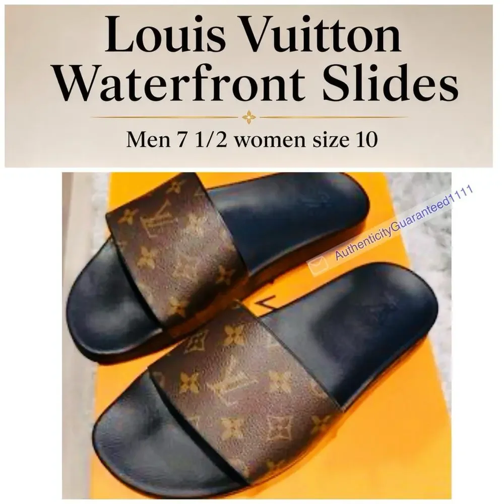 Louis Vuitton Waterfront Mule Monogram Canvas Black Slides Sandals Mens 7.5 W 10